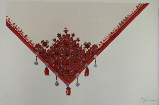 Ельмаков Ю.А.
Рисунки в цвете предметов женских вышитых головных уборов