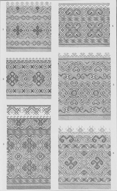 Орнаменты в марийской вышивке. Рис. 5. На головном уборе. Рис. 6. На груди рубашки. 